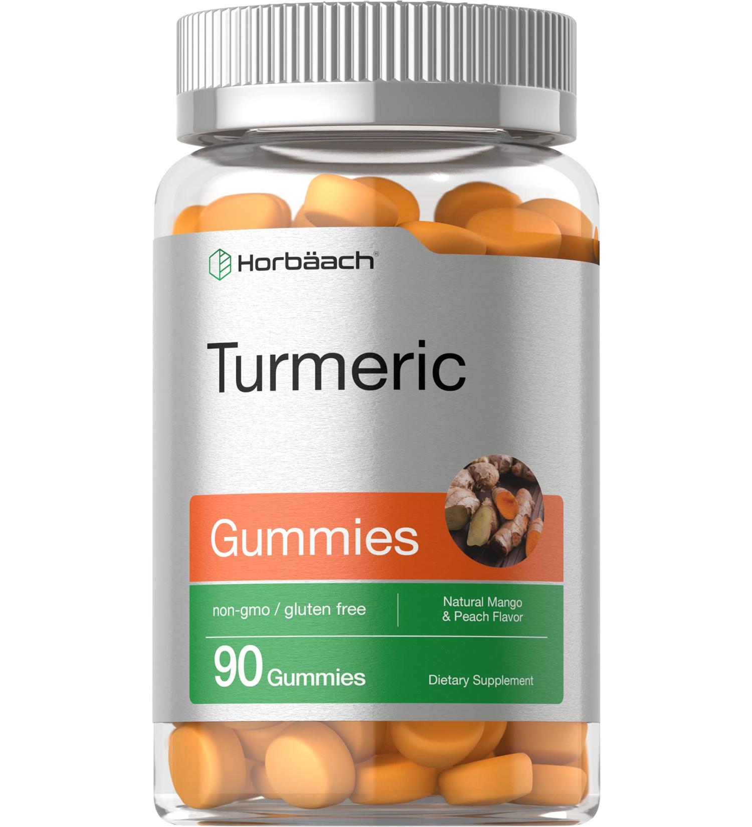 Turmeric Gummies 90 Count Mango Peach Flavor with Ginger | Vegan & Non-GMO Gluten-Free Supplement by Horbaach - Buy Online on GoSupps.com