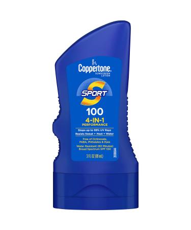 Coppertone SPORT Sunscreen SPF 100 Lotion, Water Resistant Sunscreen, Body Sunscreen Lotion, Travel Size Sunscreen, 3 Fl Oz - Buy Online on GoSupps.com