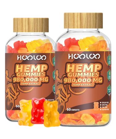 HOOLOO Hemp Gummies Fruity, 980,000 Sugar Free Hemp Gummy Bears Infused Hemp Oil, Relief, Relaxation, Made in USA tropical fruit pineapple, peach, orange 60 Count (Pack of 2) - Buy Online on GoSupps.com