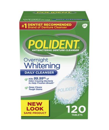 Polident Overnight Whitening Antibacterial Denture Cleanser Effervescent Tablets, 120 count - Buy Online on GoSupps.com
