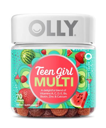 OLLY Teen Girl Multi Gummy  Healthy Skin and Immune Support  15 Essential Vitamins  Biotin  Zinc  Calcium  Chewable Multivitamin  Berry Melon  35 Day Supply - 70 Count Berry  Melon 70 Count (Pack of 1) - Buy Online on GoSupps.com