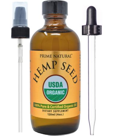 Prime Natural Organic Hemp Seed Oil 4oz - USDA Certified - Sativa Oil - Pure, Cold Pressed, Virgin, Unrefined, Vegan, Food Grade - High Omega 3 6 9 Fatty Acids - Good for Face, Body, Skin & Hair Care - Buy Online on GoSupps.com