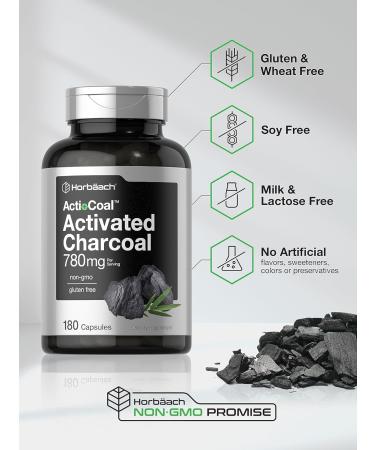 Activated Charcoal Pills 780mg | 180 Capsules | Coconut Shell Charcoal | Non-GMO & Gluten Free - Buy Online on GoSupps.com