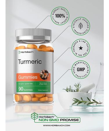 Turmeric Gummies 90 Count Mango Peach Flavor with Ginger | Vegan & Non-GMO Gluten-Free Supplement by Horbaach - Buy Online on GoSupps.com