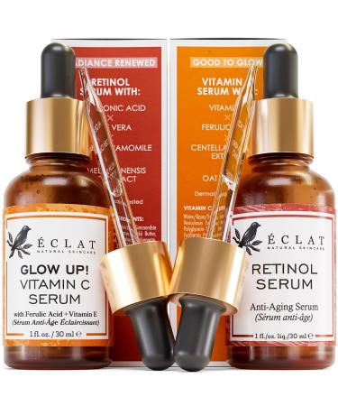 Retinol Serum & Vitamin C Serum Retinol Serum for Eyes Night Serum & Day Face Serum Set to Reduce Fine Line Vitamin C Retinol Serum for Face Wrinkles & Acne Scar Face Serums 2-Pack Vit C & Retinol Serum...