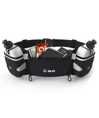 Hydration Running Belt with Bottles - Water Belts for Woman and Men - iPhone Belt for Any Phone Size - Fuel Marathon Waist Pouch for Runners - Jogging Cycling Biking Black 34-50 inches - Large