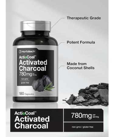 Activated Charcoal Pills 780mg | 180 Capsules | Coconut Shell Charcoal | Non-GMO & Gluten Free - Buy Online on GoSupps.com