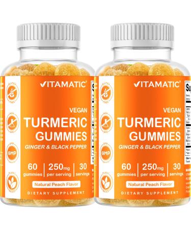 Vitamatic 2 Pack Turmeric Gummies with Ginger & Black Pepper Extract - 95% Curcuminoids - 60 Vegan Gummies - Buy Online on GoSupps.com
