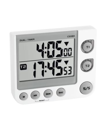 TFA Dostmann electronic 2-fold timer 38.2025 with memory function 3 volume steps LED warning light white L 91 x B 21 (30) x H 76 mm