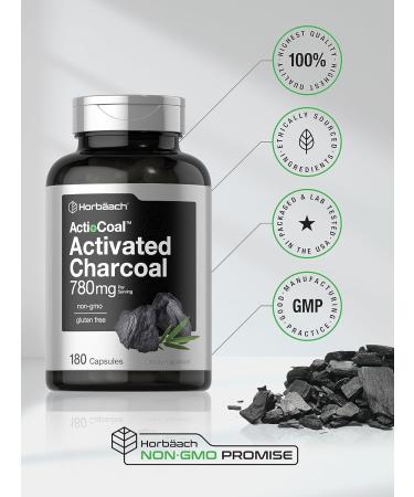 Activated Charcoal Pills 780mg | 180 Capsules | Coconut Shell Charcoal | Non-GMO & Gluten Free - Buy Online on GoSupps.com