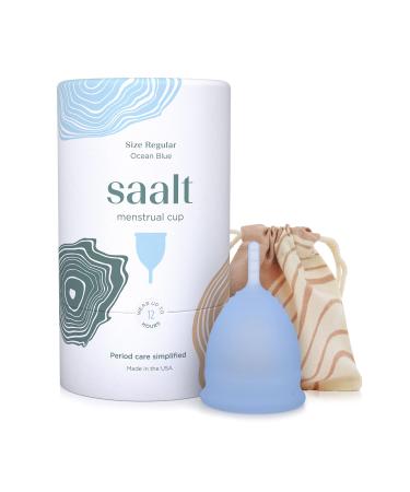 Saalt Menstrual Cup - Premium Design - Most Comfortable Period Cup - #1 Active Cup - Wear for 12 Hours - Soft, Flexible, Reusable Medical-Grade Silicone - Made in USA Ocean Blue Regular (Pack of 1) - Buy Online on GoSupps.com