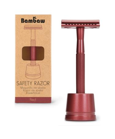 Metal Safety Razor with stand | Red Shaving Razor | Bambaw Red with Stand