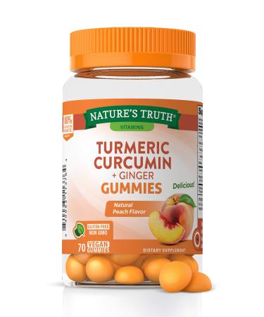 Nature's Truth Turmeric Curcumin + Ginger Natural Peach 70 Vegan Gummies - Buy Online on GoSupps.com