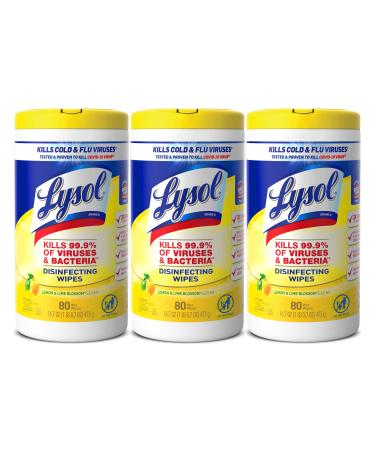 Lysol Disinfectant Wipes Multi-Surface Antibacterial Cleaning Wipes For Disinfecting and Cleaning Lemon and Lime Blossom 80 Count (Pack of 3)