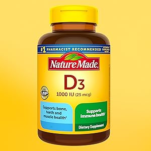 Photograph of the Nature Made Vitamin D3 1000 iu Softgels bottle