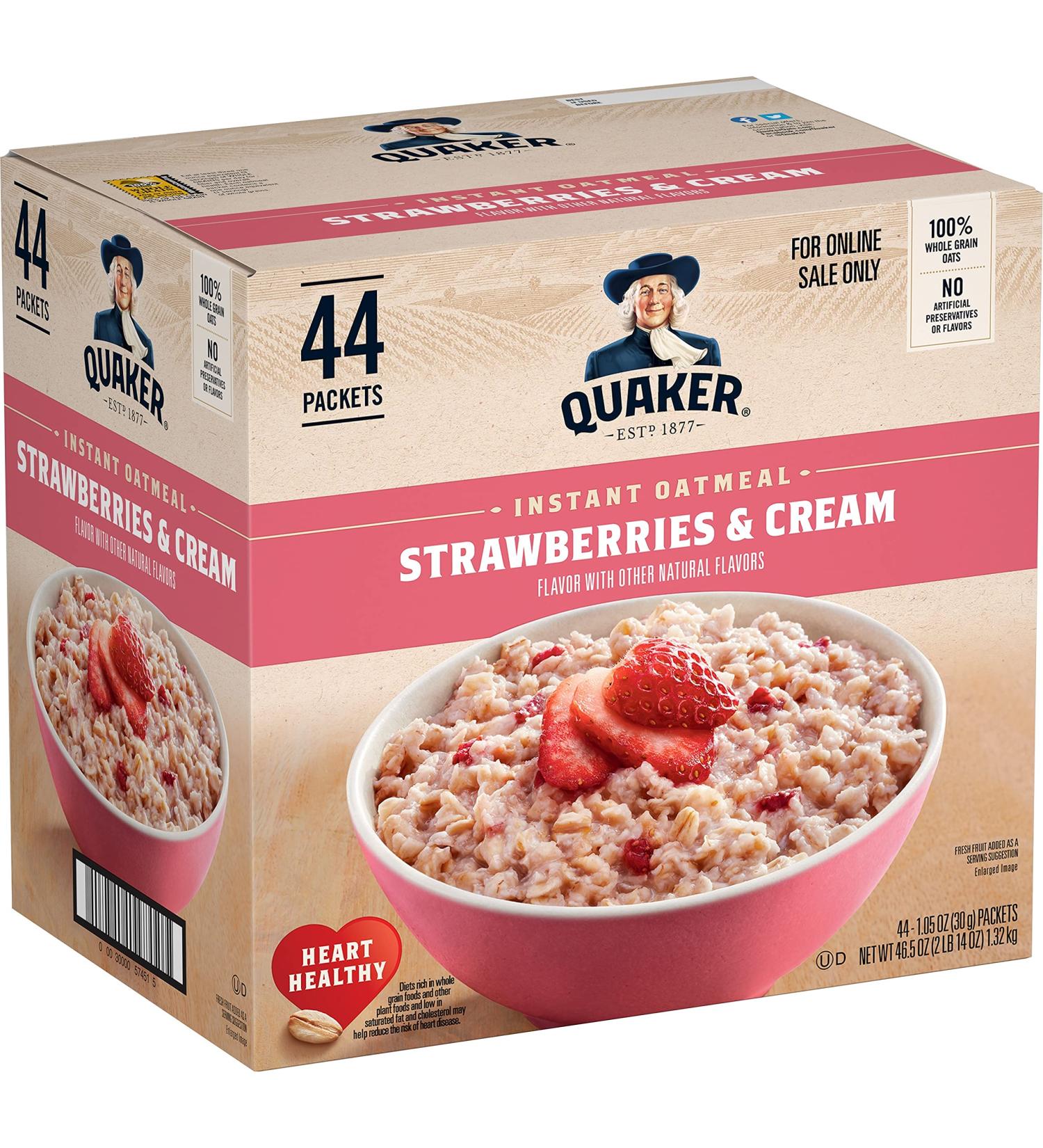 Quaker Instant Oatmeal Strawberries & Cream 44-Pack - 1.05oz Packets - Buy Online on GoSupps.com