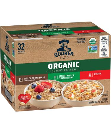 QUAKER Instant Oatmeal USDA Organic Non-GMO Project Verified 3 Flavor Variety Pack Individual Packets 32 Count - Buy Online on GoSupps.com