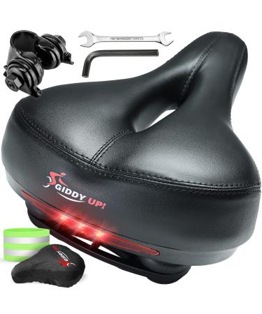 Giddy Up! Bike Seat - Comfortable Bike Saddle for Exercise and Road Bicycle with LED - Wide Padded Bicycle Saddle for Peloton - Replacement Comfort Bicycle Seat Cushion for Men and Women X-Large Outdoor Comfort - LED