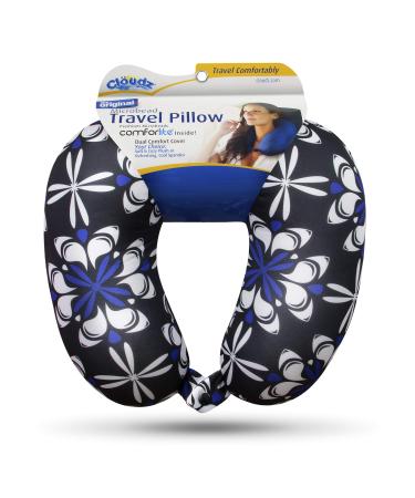 Cloudz Patterned Microbead Travel Neck Pillows - Black Purple & White Floral
